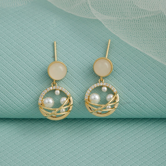 Gold Earrings with Pearls & Diamonds Elegant Luxury