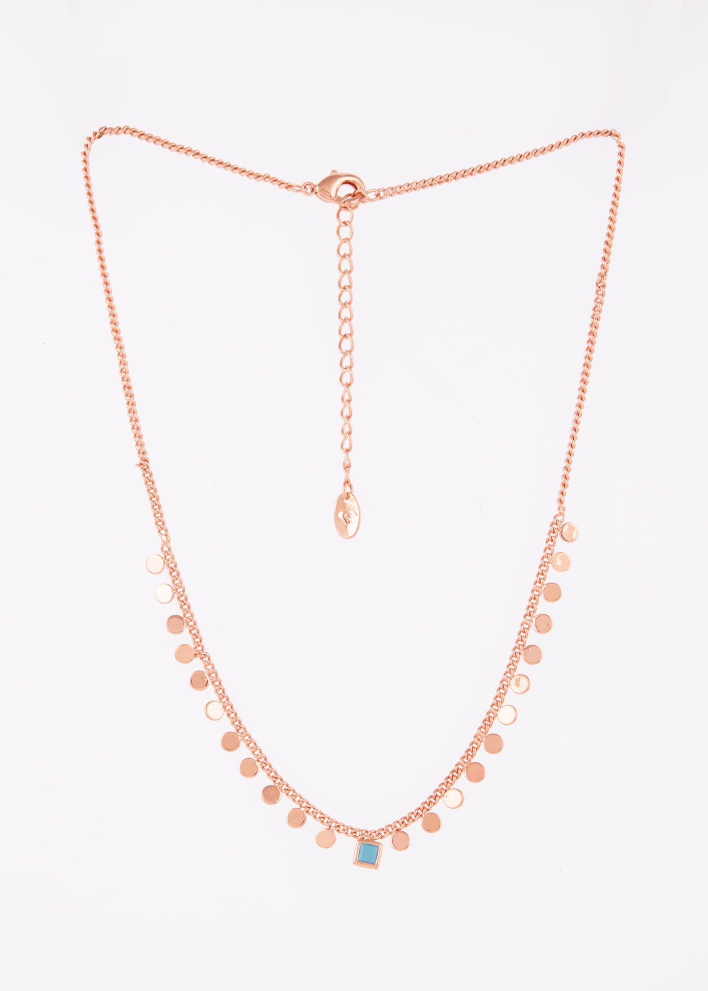 Rose Gold Disc Necklace with Blue Charm by GC Premium Jewellery