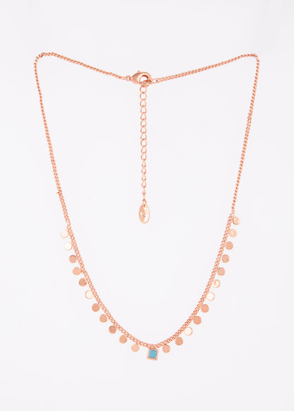 Rose Gold Disc Necklace with Blue Charm by GC Premium Jewellery