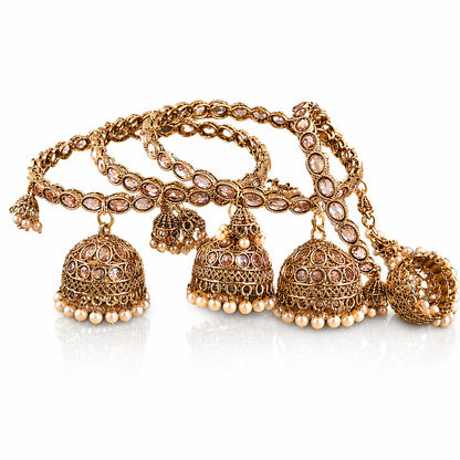 Traditional Gold Plated Oval Kundan & Pearl Bangle Set for Women | Designer Stone Bangles with Pearl Hanging Charm | Traditional Jewellery (Set of 4)