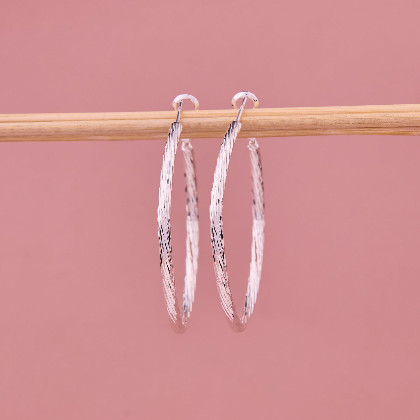 Silver Textured Hoop Earrings