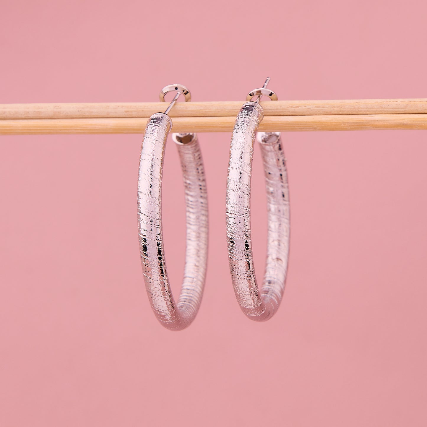 Silver Patterned Hoop Earrings
