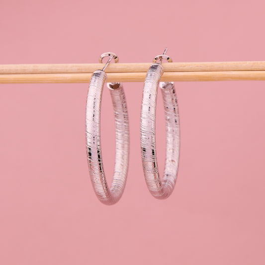 Silver Patterned Hoop Earrings