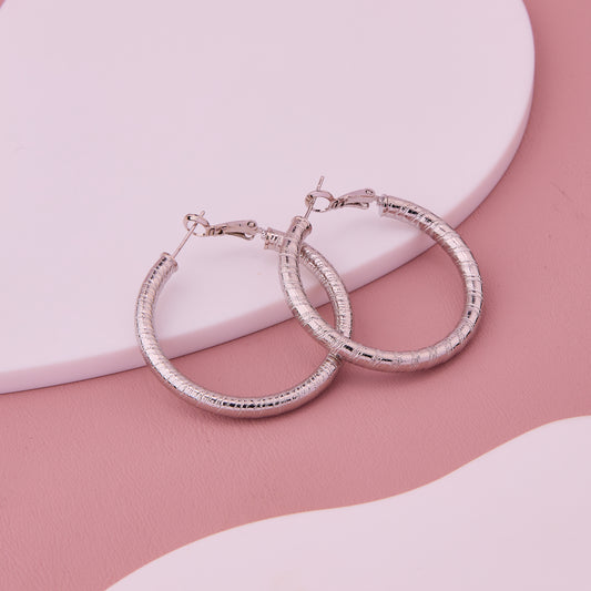 Silver Patterned Hoop Earrings