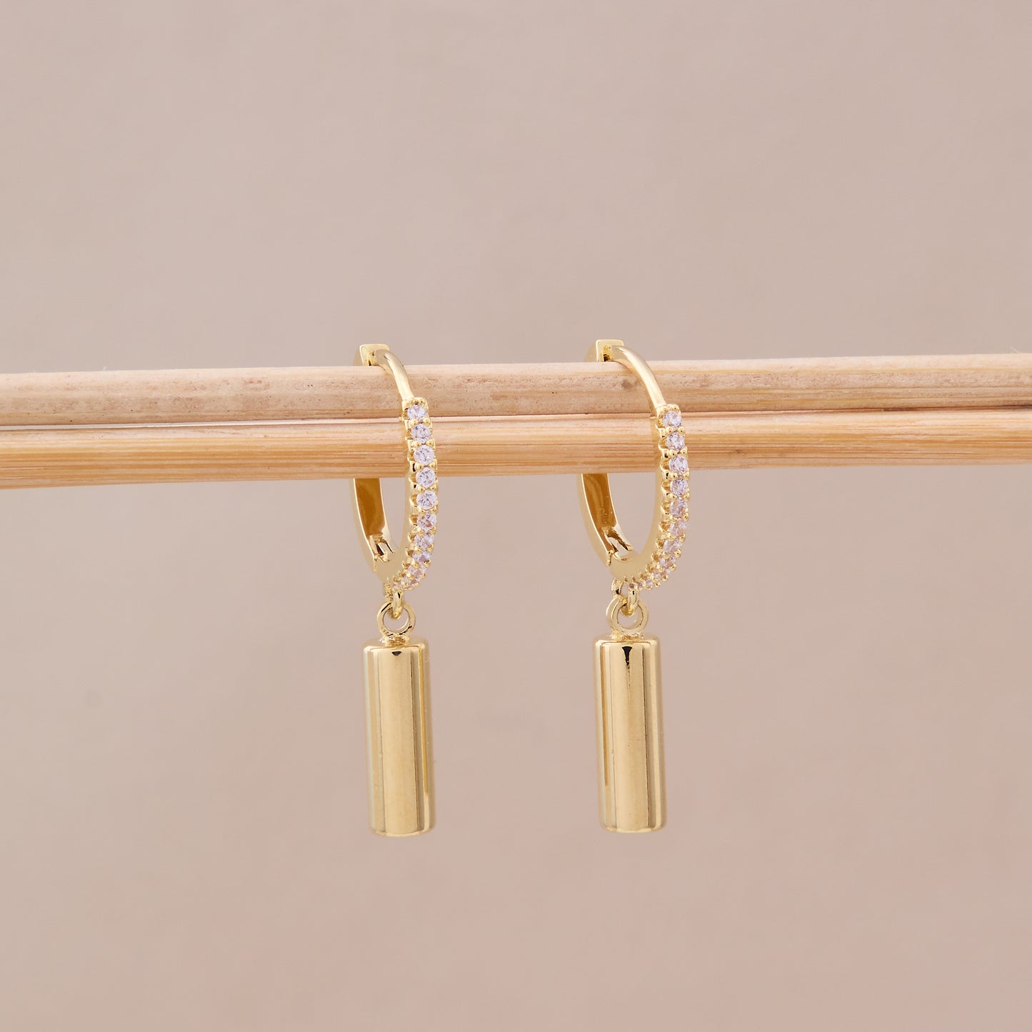Crystal Bar Drop Hoop Earrings