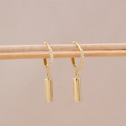 Crystal Bar Drop Hoop Earrings