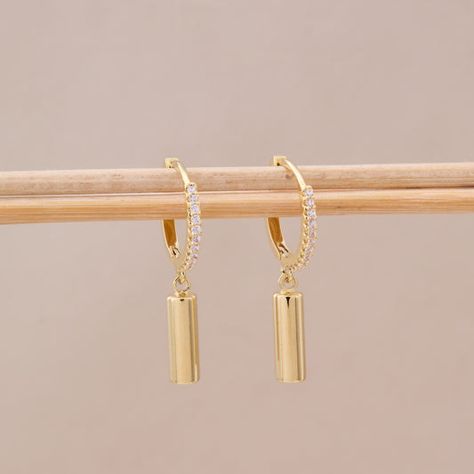 Crystal Bar Drop Hoop Earrings