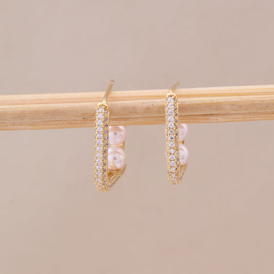 Pearl Accent Crystal Hoop Earrings