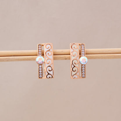Gold Enamel Opal Stud Earrings