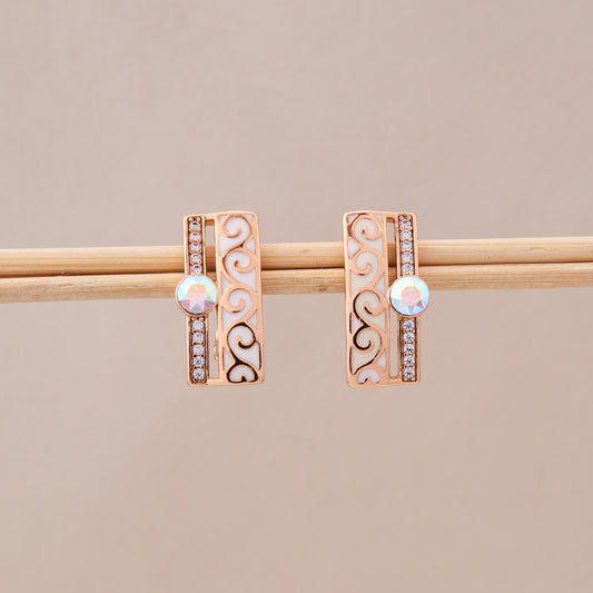 Gold Enamel Opal Stud Earrings