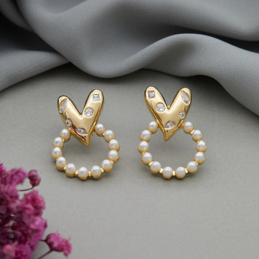 Gold Earrings with Pearls & Diamonds Luxurious Floral Elegance