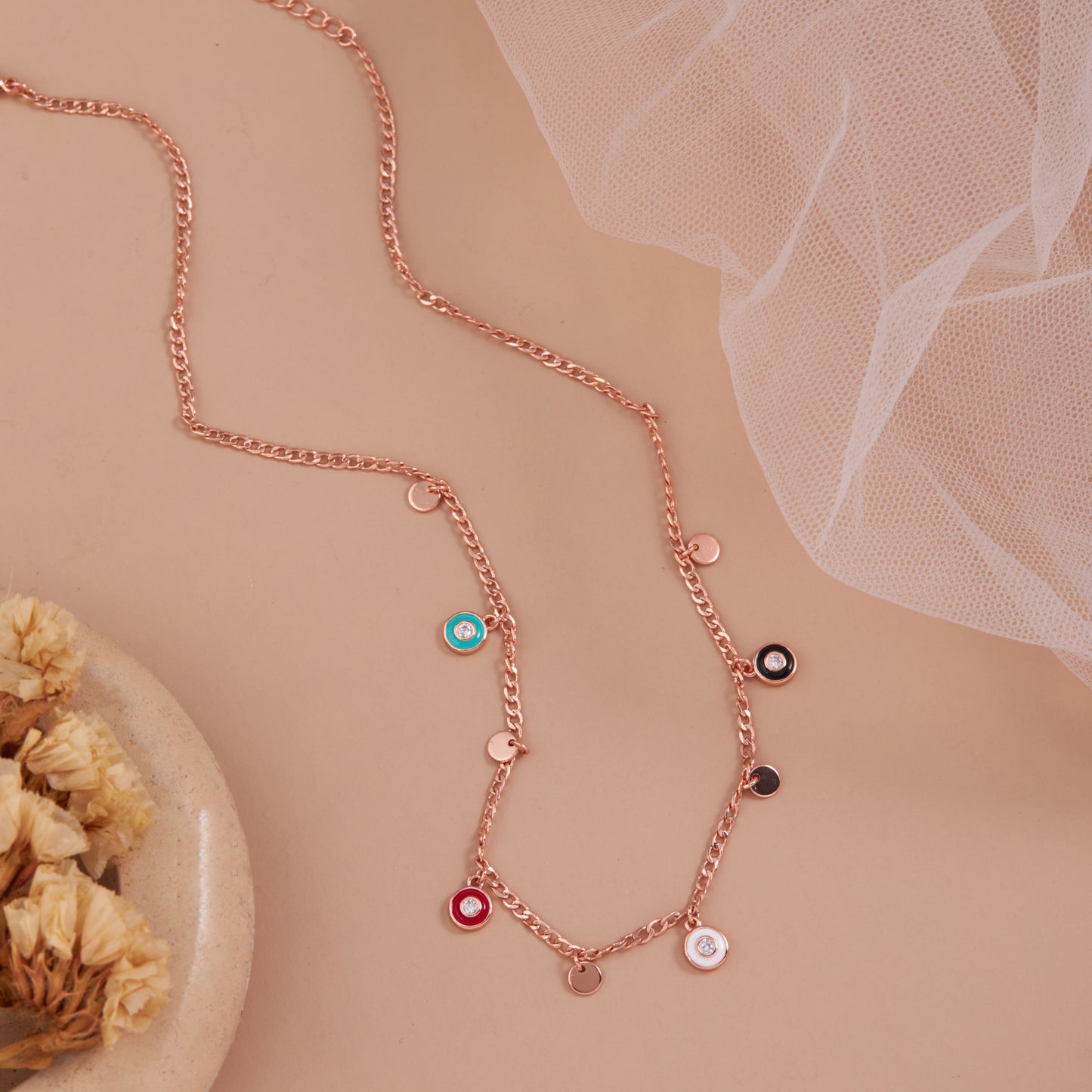 Rose Gold Multicolour Charm Necklace by GC Premium Jewellery