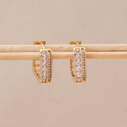 Gold Square-Cut Stone Hoop Earrings