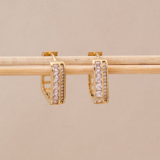 Gold Square-Cut Stone Hoop Earrings