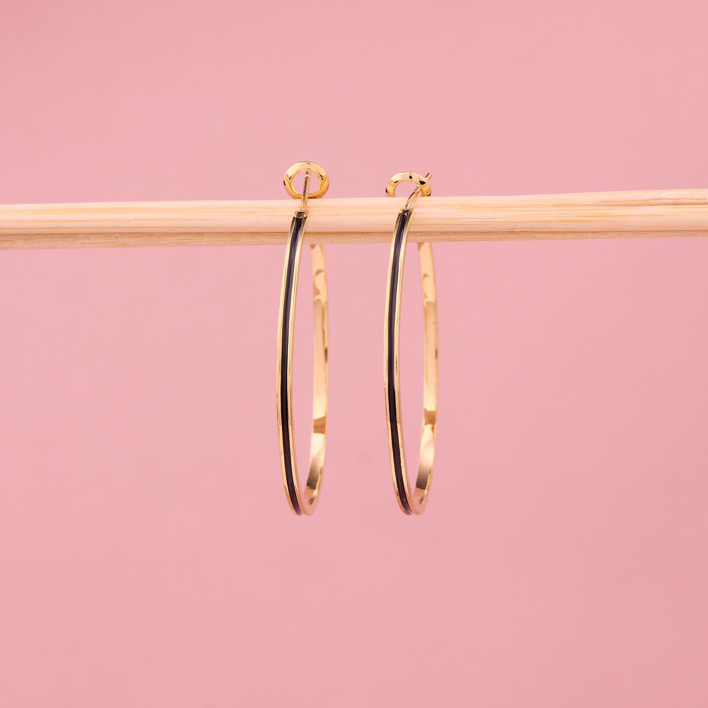 Gold Black-Stripe Hoop Earrings