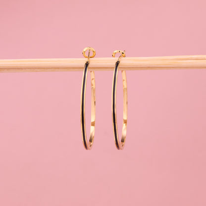 Gold Black-Stripe Hoop Earrings