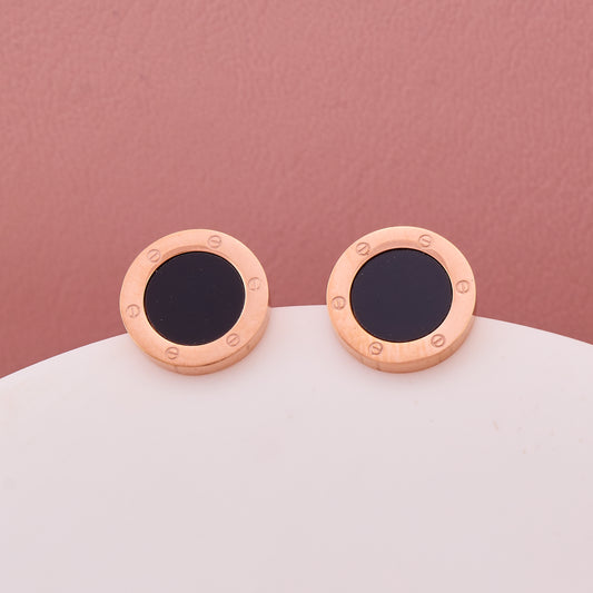 Black Enamel Round Stud Earrings