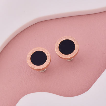 Roman Numeral Black Enamel Stud Earrings