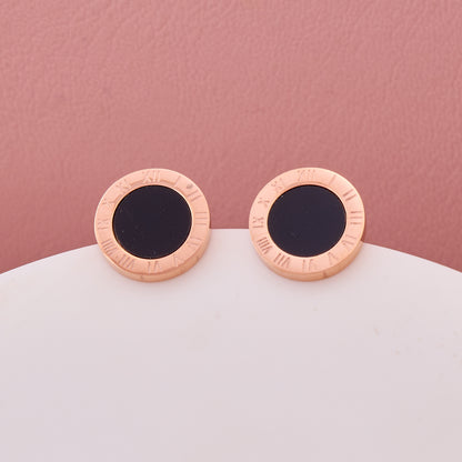 Roman Numeral Black Enamel Stud Earrings