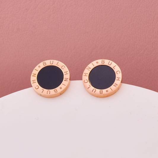 Engraved Black Enamel Stud Earrings