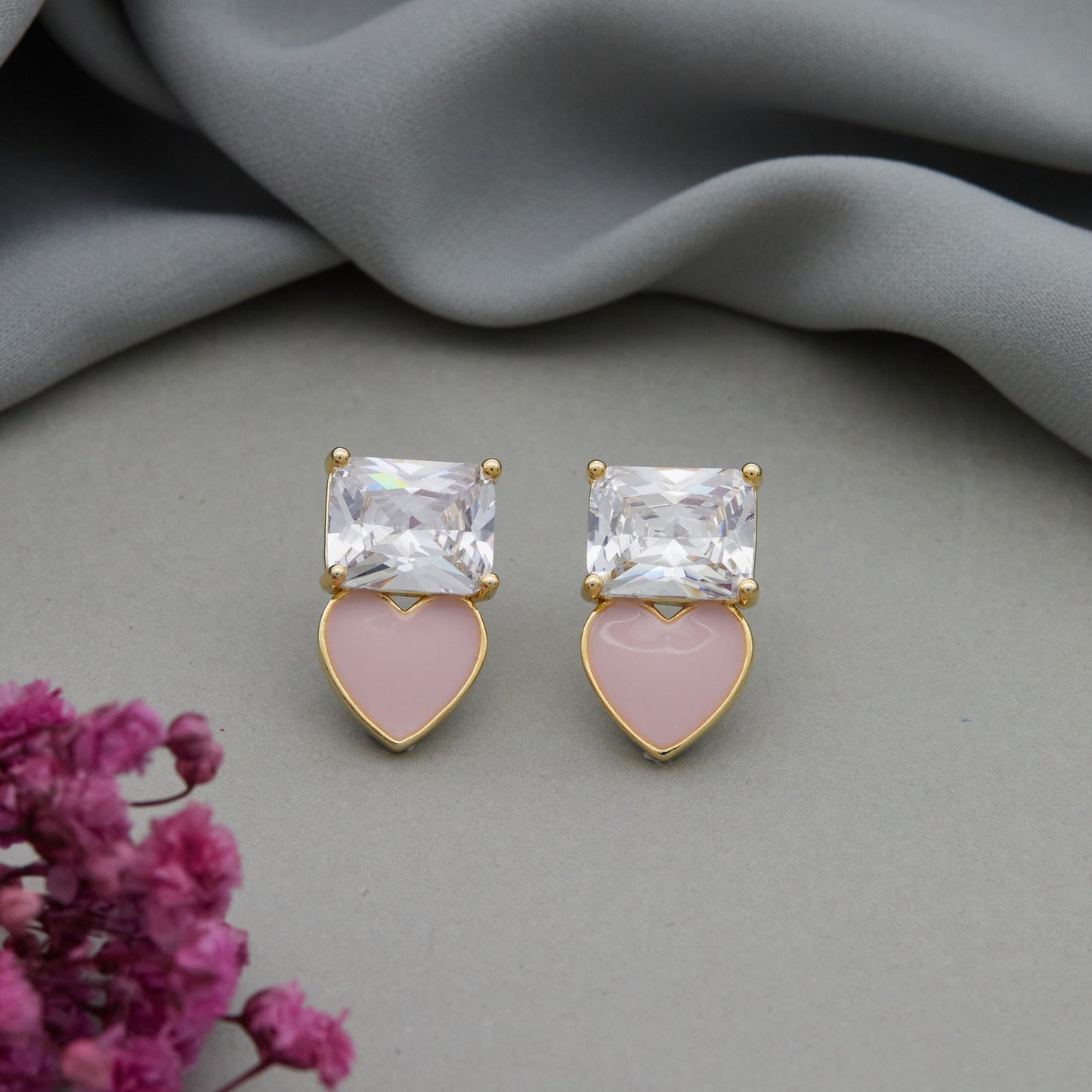 Pink & White Stone Earrings Sparkling Floral Elegance