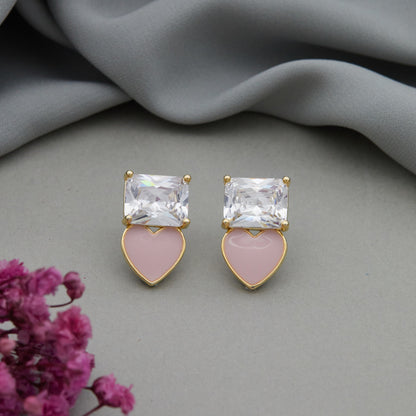 Pink & White Stone Earrings Sparkling Floral Elegance