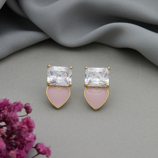 Pink & White Stone Earrings Sparkling Floral Elegance