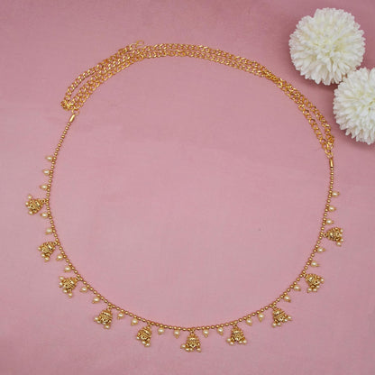 Traditional Golden Beads Waist Hip Chains Kamarband with Pearl Drops Ethnic Waist Chain Saree Vaddanam for Women & Girls