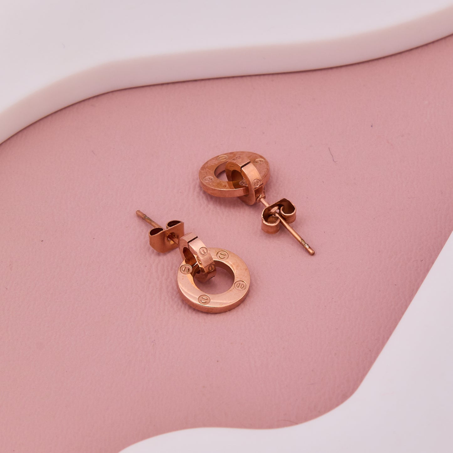 Rose Gold Circle Drop Earrings