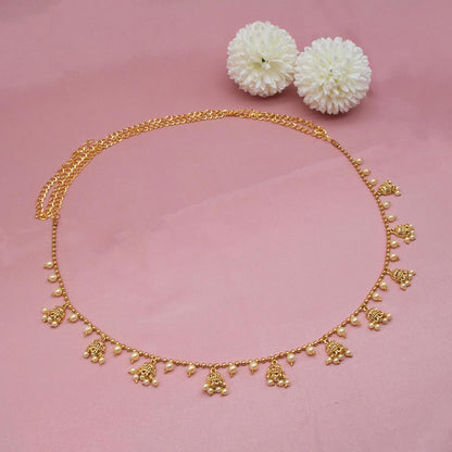 Traditional Golden Beads Waist Hip Chains Kamarband with Pearl Drops Ethnic Waist Chain Saree Vaddanam for Women & Girls