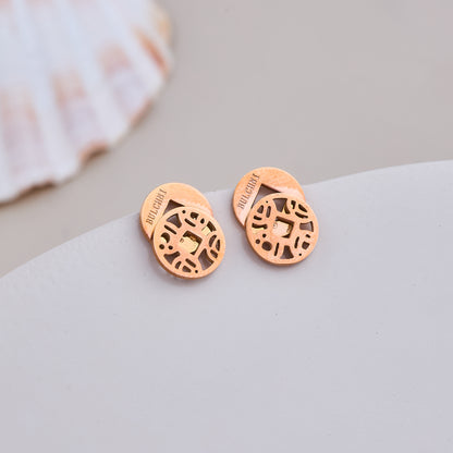 Rose Gold Patterned Stud Earrings