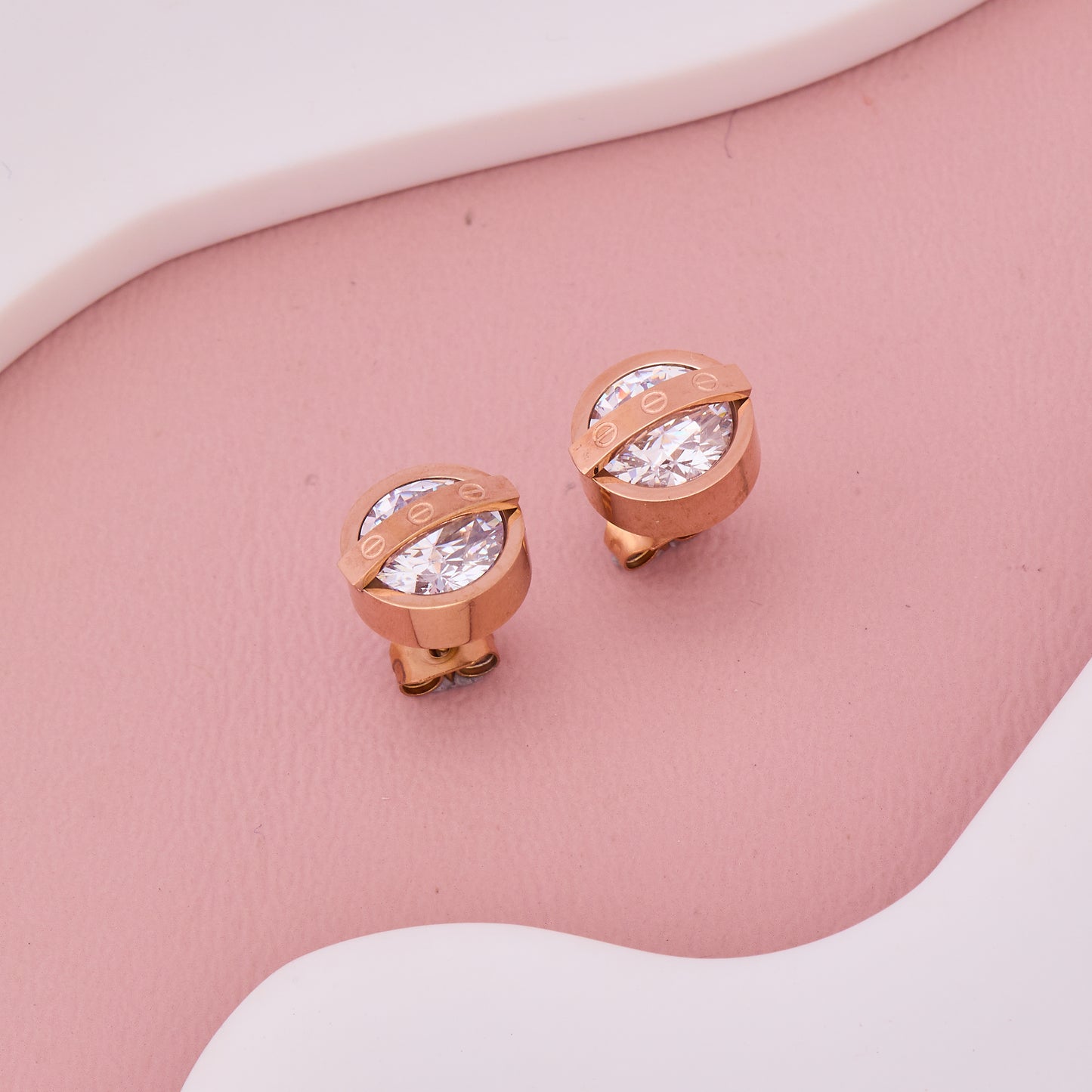 Crystal Round Rose Gold Stud Earrings