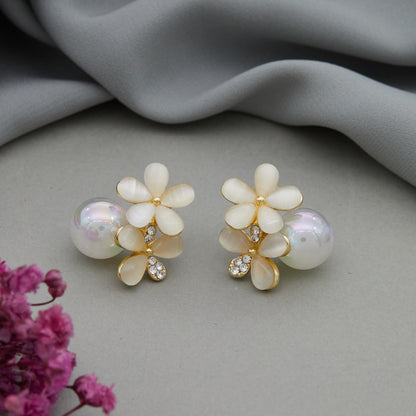 Floral Diamond & Pearl Earrings Intricate Indoor Elegance