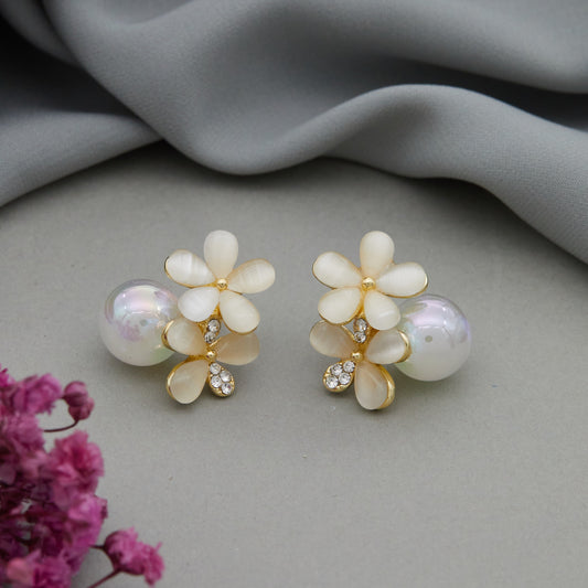 Floral Diamond & Pearl Earrings Intricate Indoor Elegance