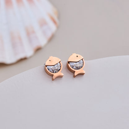Crystal Fish Stud Earrings