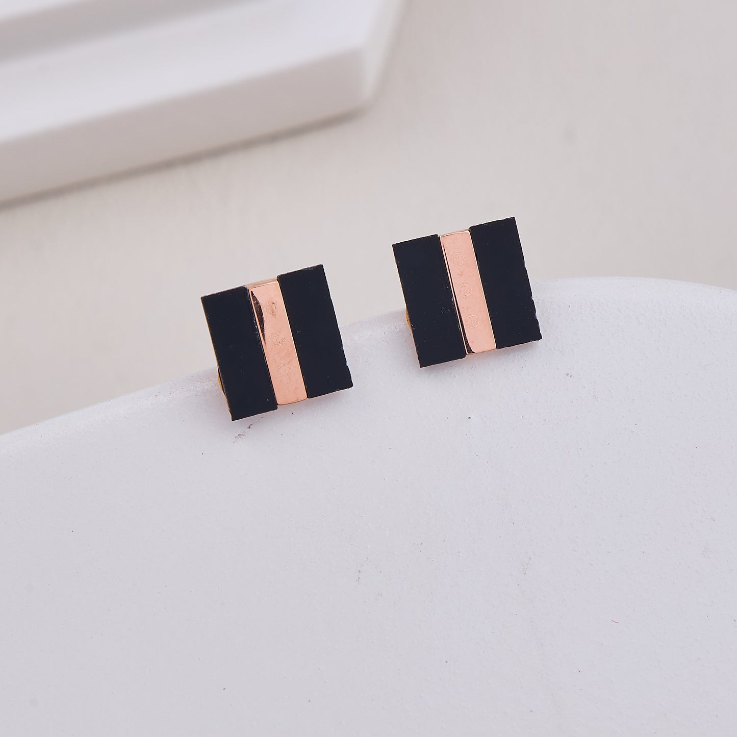 Black and Rose Gold Square Studs