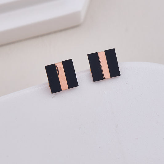 Black and Rose Gold Square Studs