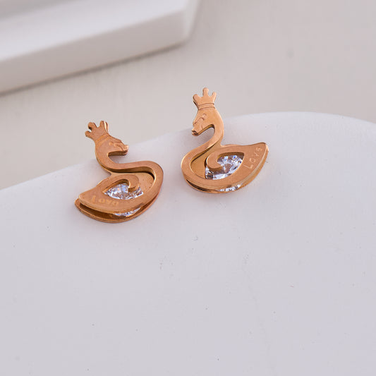 Crown Swan Crystal Studs