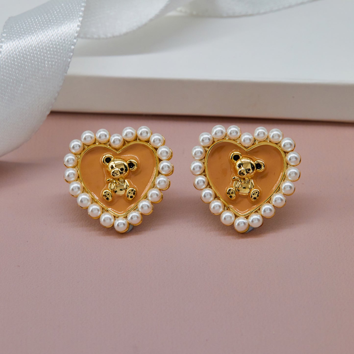 Gold Heart Earrings with Pearls Floral Elegance & Charm