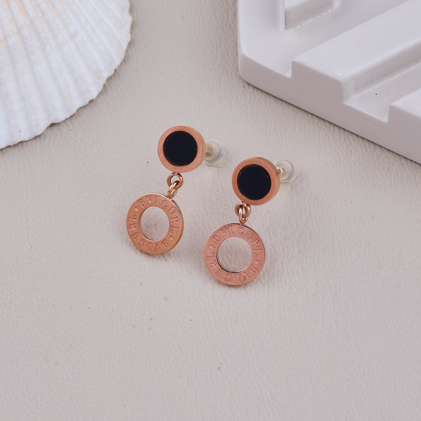 Black Enamel Circle Drop Earrings