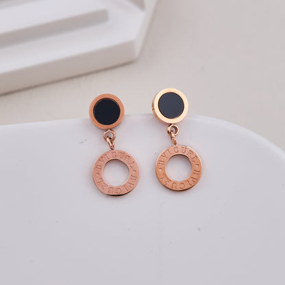 Black Enamel Circle Drop Earrings