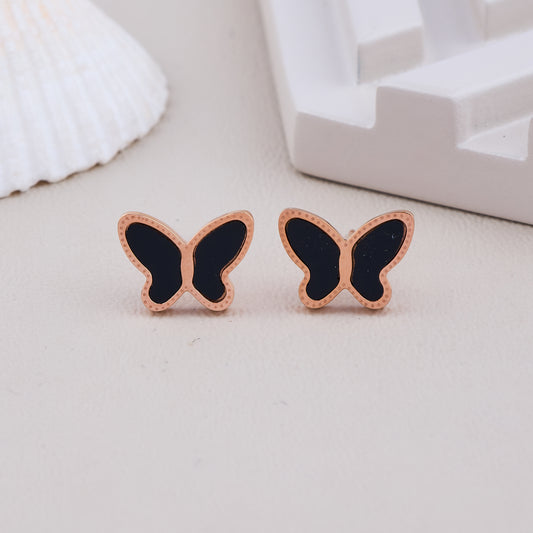 Black Enamel Butterfly Studs