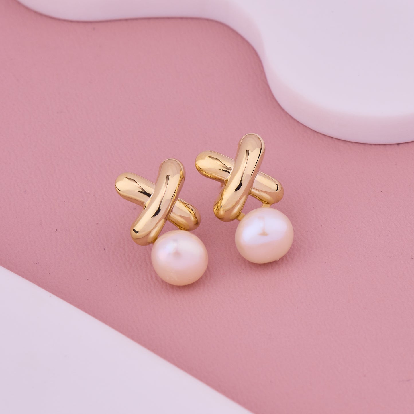 Golden Cross Pearl Studs