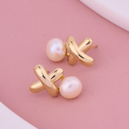 Golden Cross Pearl Studs