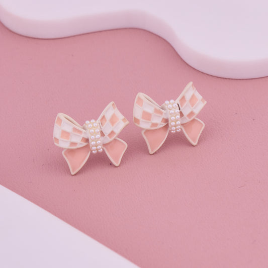 Pink Pearl Bow Earrings