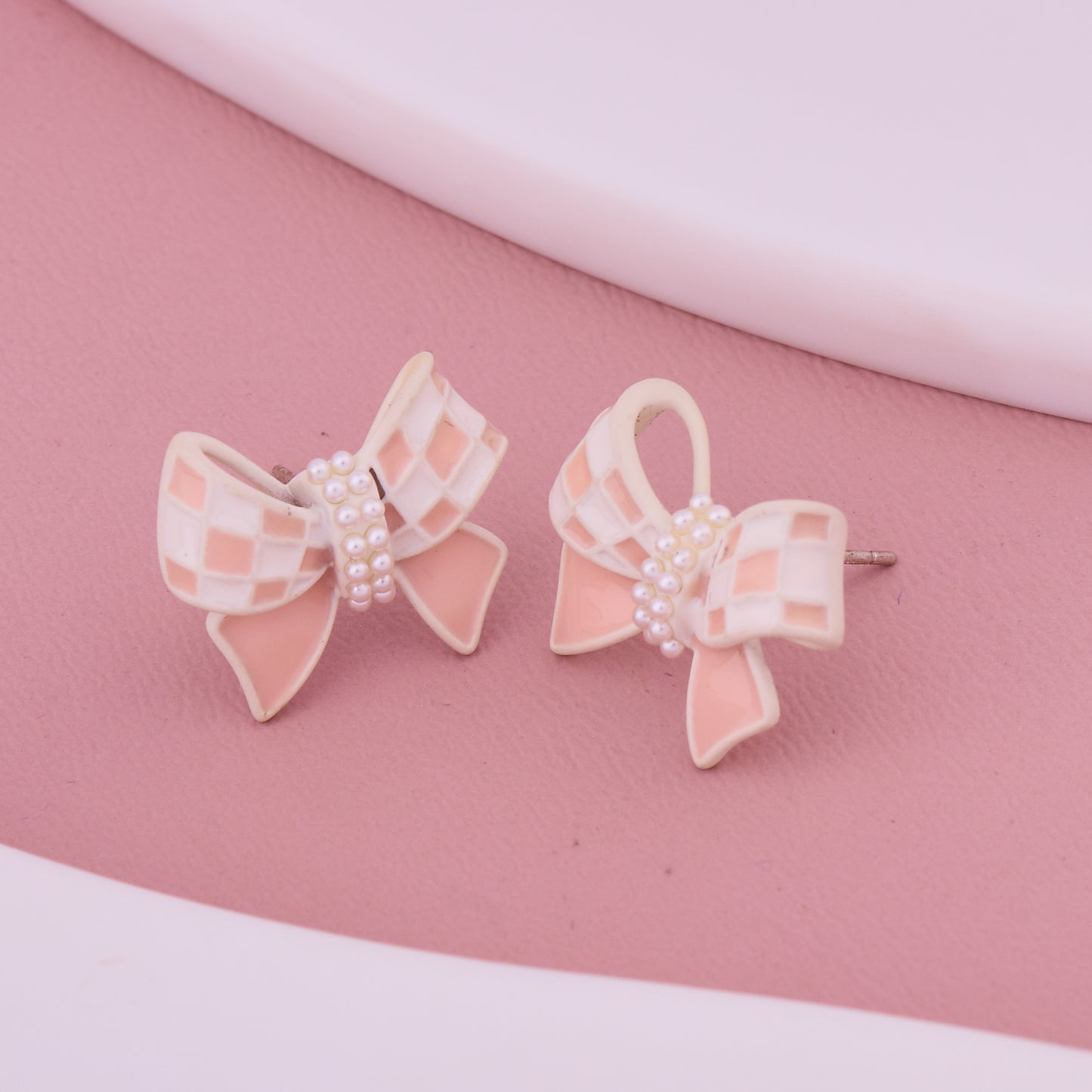 Pink Pearl Bow Earrings