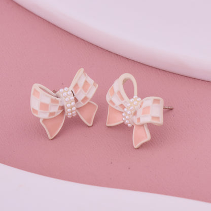 Pink Pearl Bow Earrings