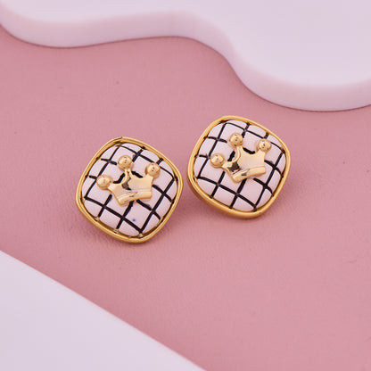 Crown Checkered Stud Earrings