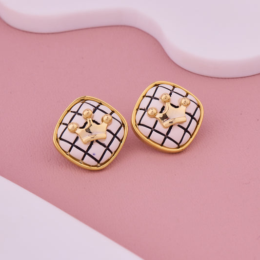 Crown Checkered Stud Earrings