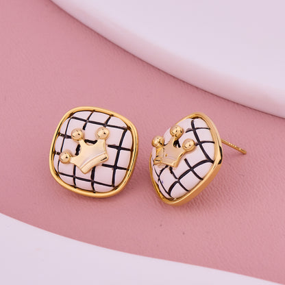 Crown Checkered Stud Earrings